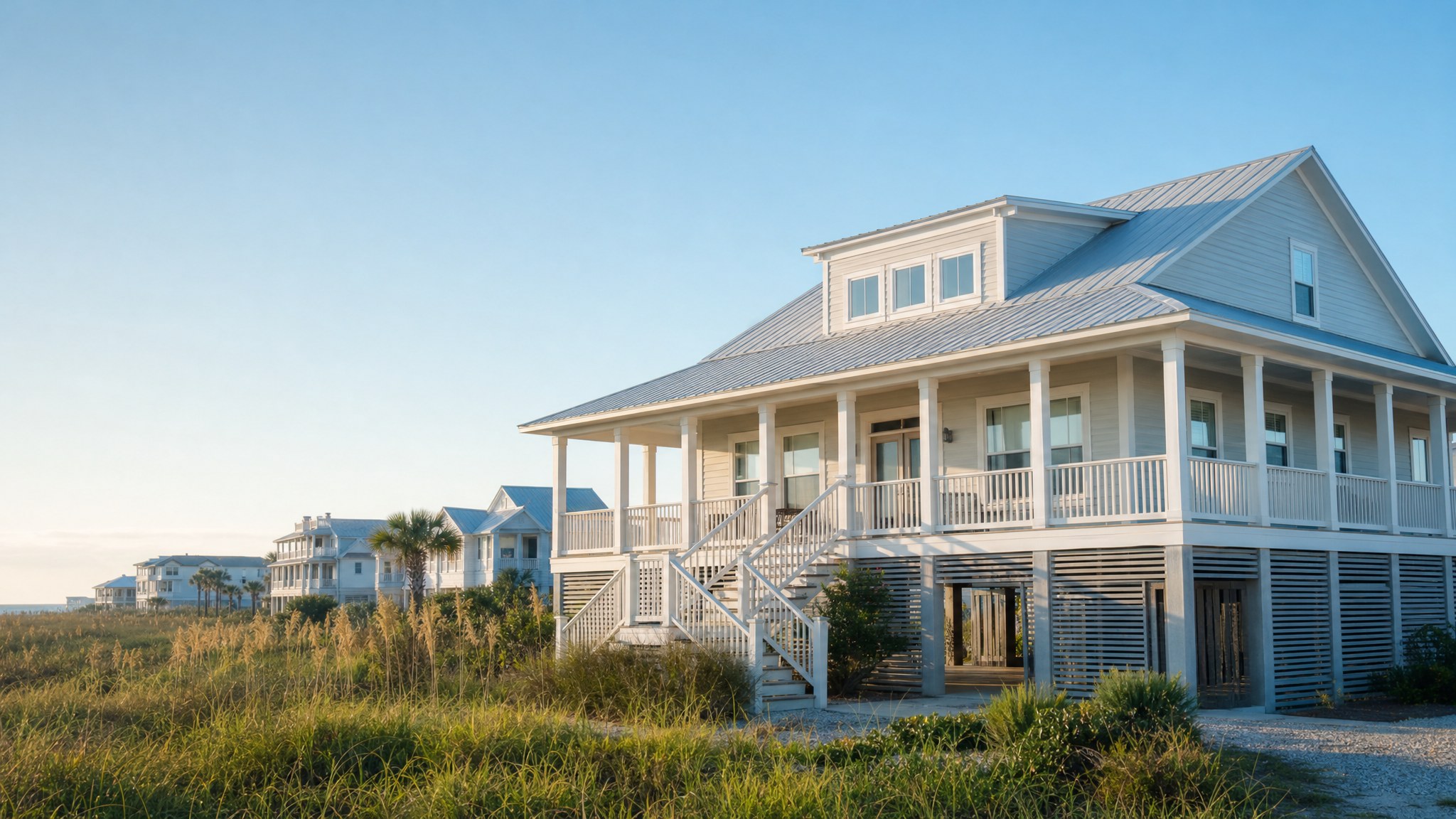 Raised Mississippi Gulf Coast home with a wide porch